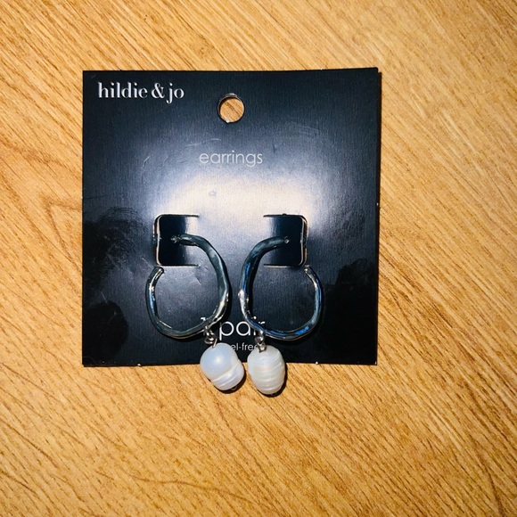 Hildie & Jo Silver Hoop Earrings with Pearl Charm - Picture 3 of 5